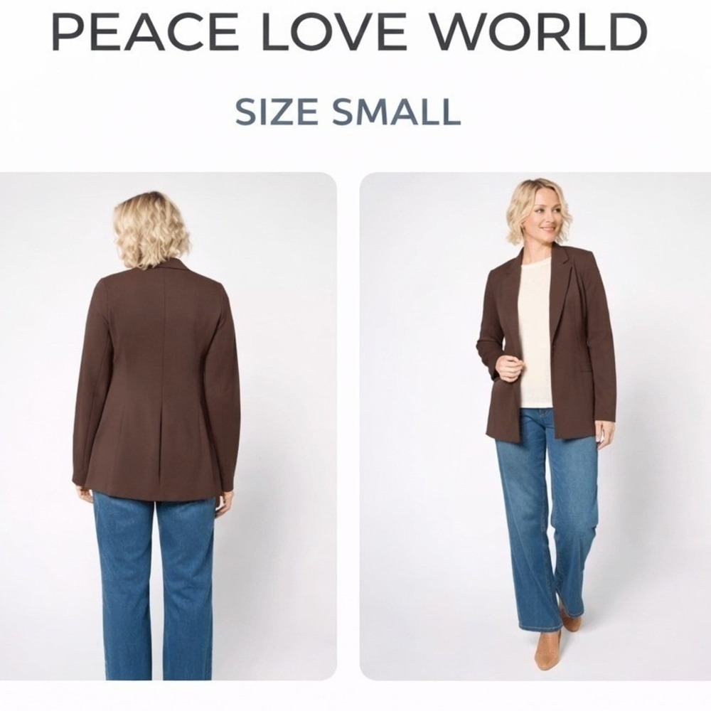 Peace Love World Womens Feminine Ponte Blazer Chestnut Brown Stretch Small